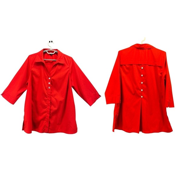 Zac And Rachel Button Up Top Red 1X - Picture 1 of 14